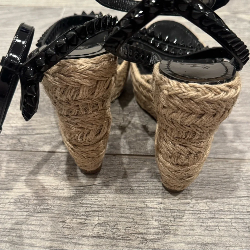 Christian Louboutin black Mafaldina Zeppa spike leather espadrille wedges